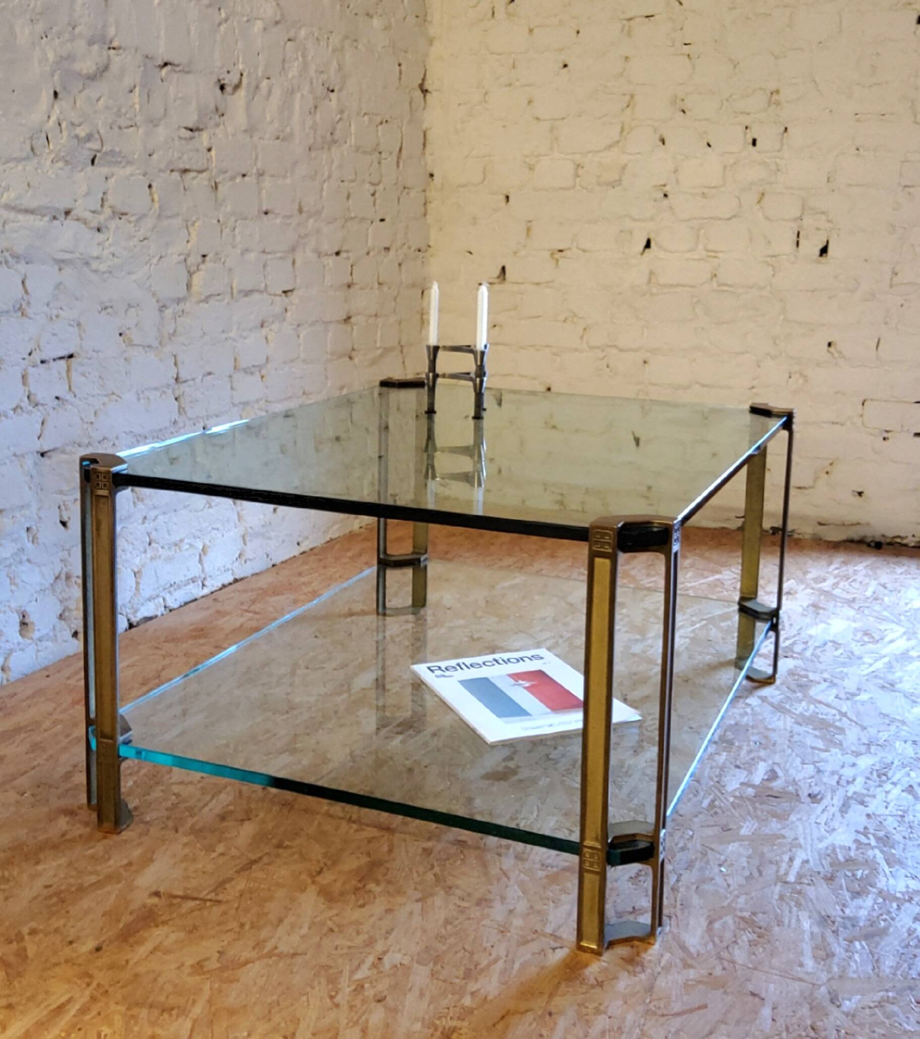 Glass and brass coffee table by Peter Ghyczy, Netherlands 1970s