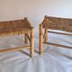 Set of 2 wood and straw stools