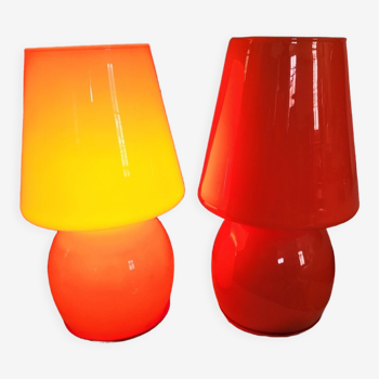 2 Vedelux orange lamps murano glass