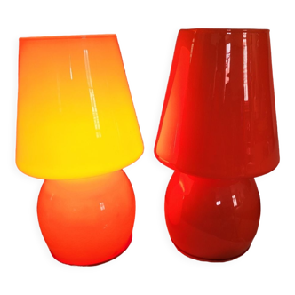 2 Vedelux orange lamps murano glass