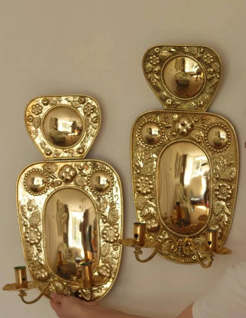Baroque Style Mid-Century Brass Swedish Sconces