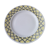 Round demireux dish in Badonviller earthenware with cross-hatching