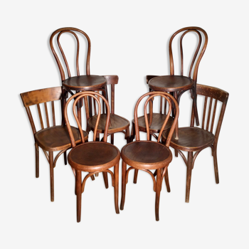 Lot de 8 chaises bistrot dépareillées, Baumann, J&J kohn et autres