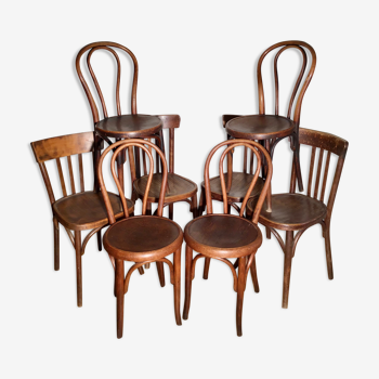 Lot of 8 mismatched bistro chairs, Baumann, J-J kohn and others