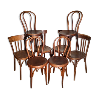 Lot de 8 chaises bistrot dépareillées, Baumann, J&J kohn et autres