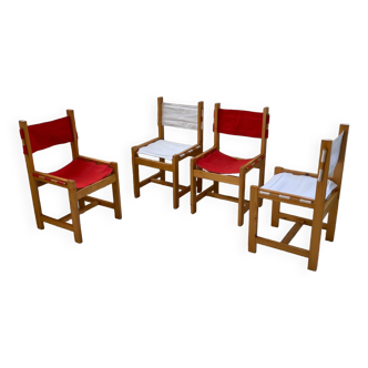 Set 4 chaises années 80 en pin colorées