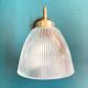 Brass swan neck wall light and prismatic glass tulip vintage porcelain rosette
