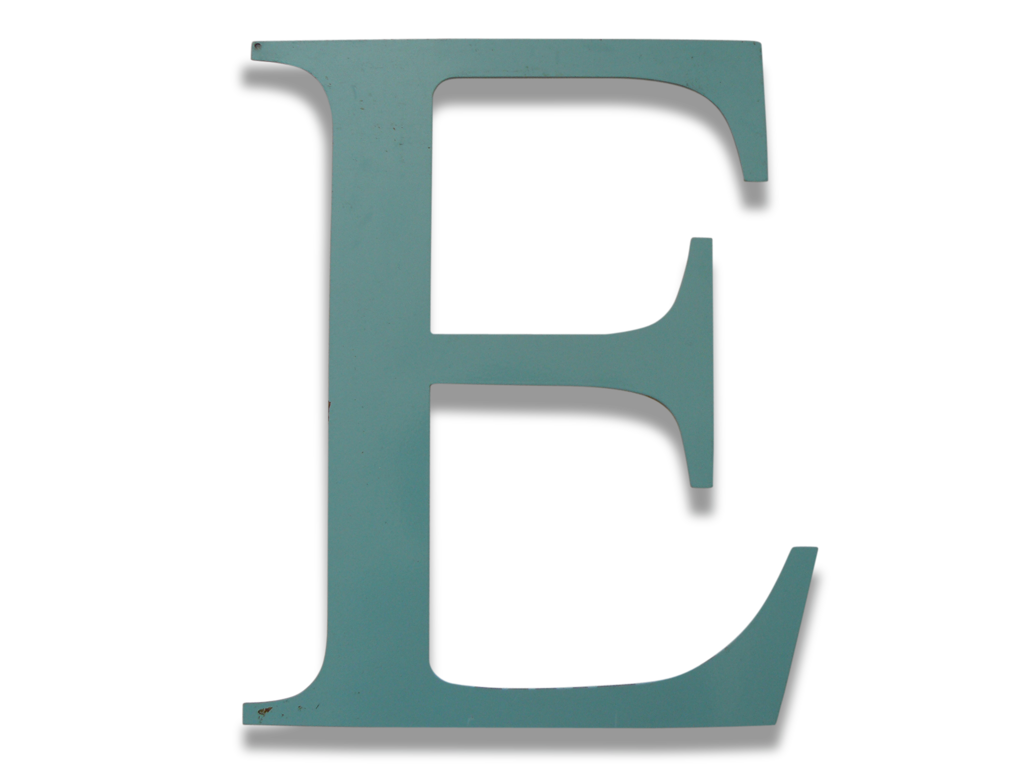 Old letter E painted metal sign