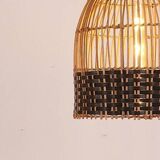 Suspension en rotin, noir et naturel, 30cmx40cm, luminaire Boho