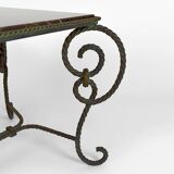 Coffee table in patinated wrought iron and black marble, circa 1940