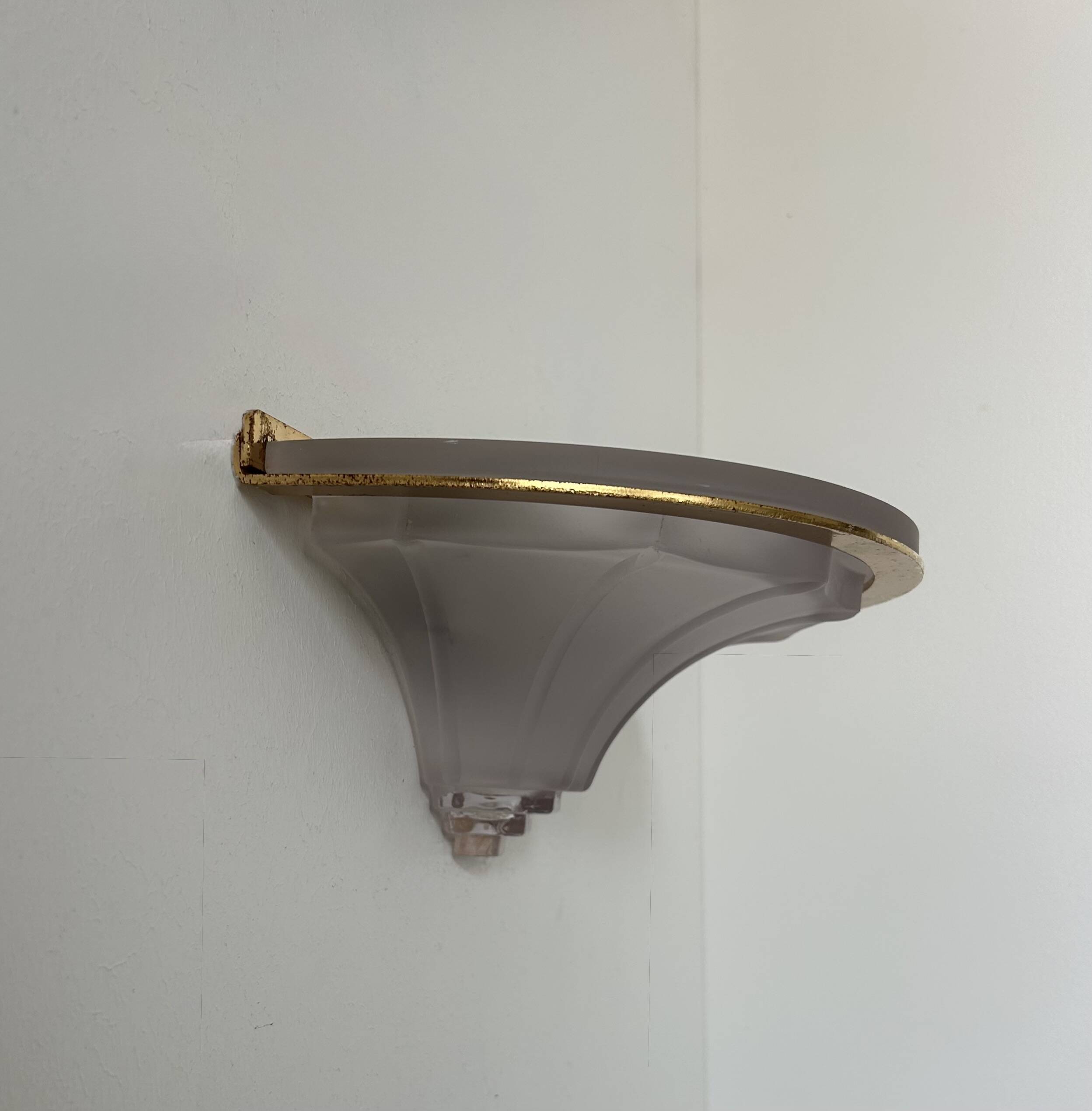 Pair of vintage glass and brass wall lights, France, 1960s