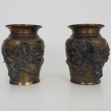 Pair of Japanese dragon vases in patinated bronze - 1900