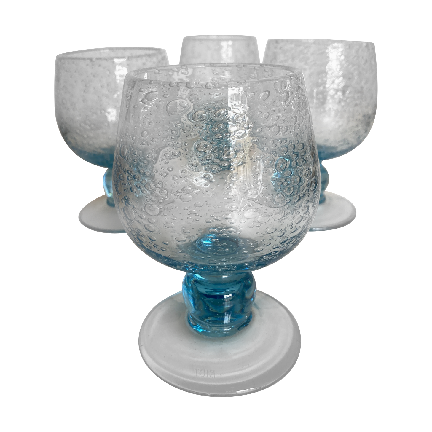 Set of 4 glasses cups on foot in bulled glass from Biot 1960