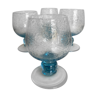 Set of 4 glasses cups on foot in bulled glass from Biot 1960