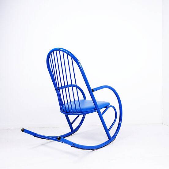 Blue Lacquered Tubular Metal Rocking Chair - 1970s