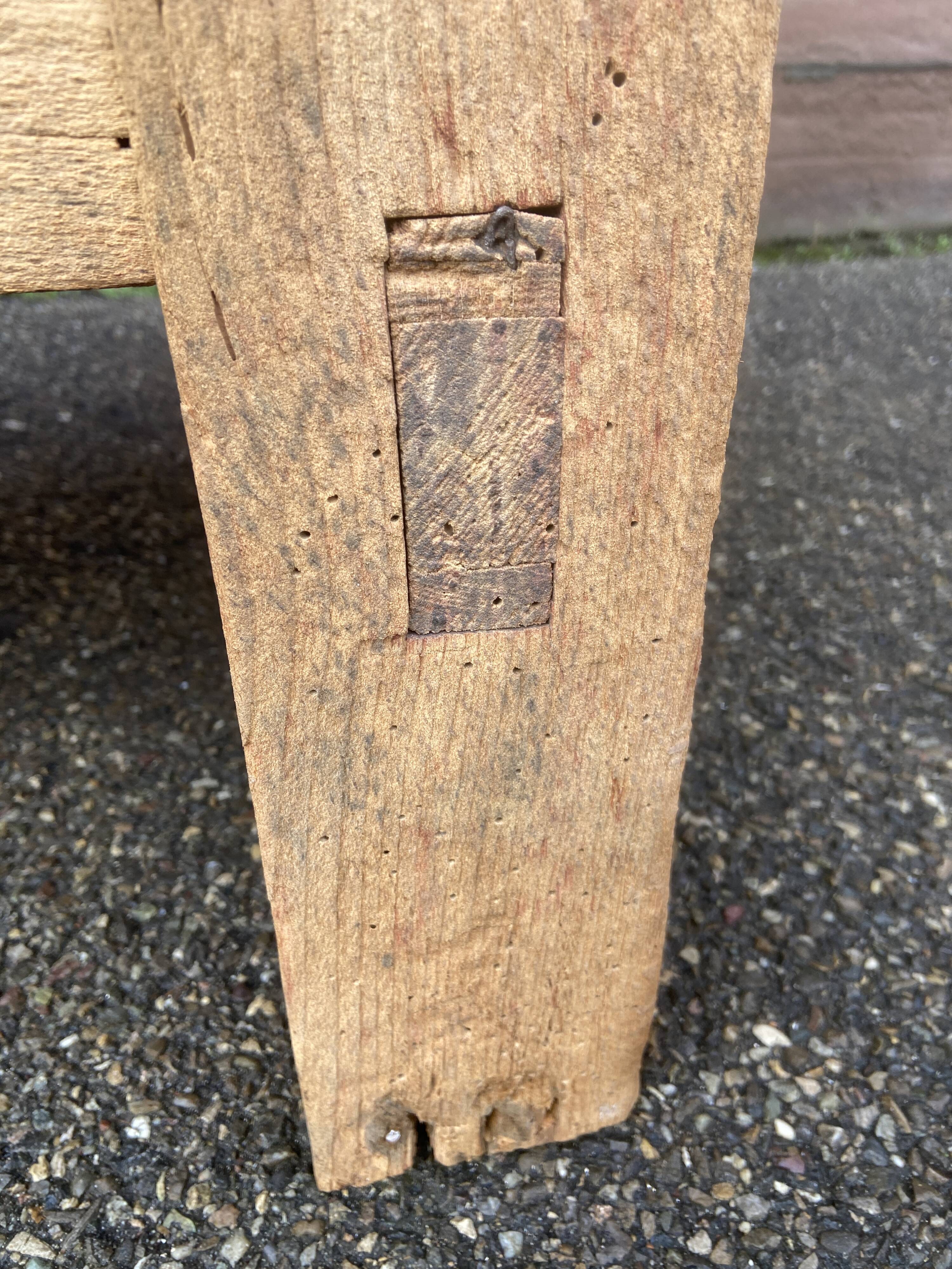 Industrial table carpenter's workbench in raw natural wood vintage bohemian