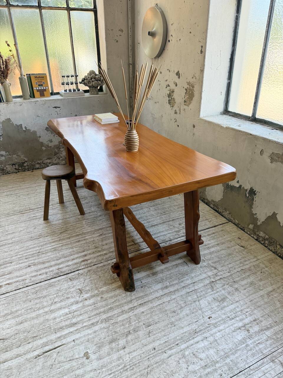 Aranjou farmhouse table in blond elm, 1950s