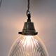 Holophane glass suspension and vintage patinated brass