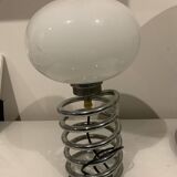 Vintage 70 ingo maurer lamp - chrome spring - original opaline globe