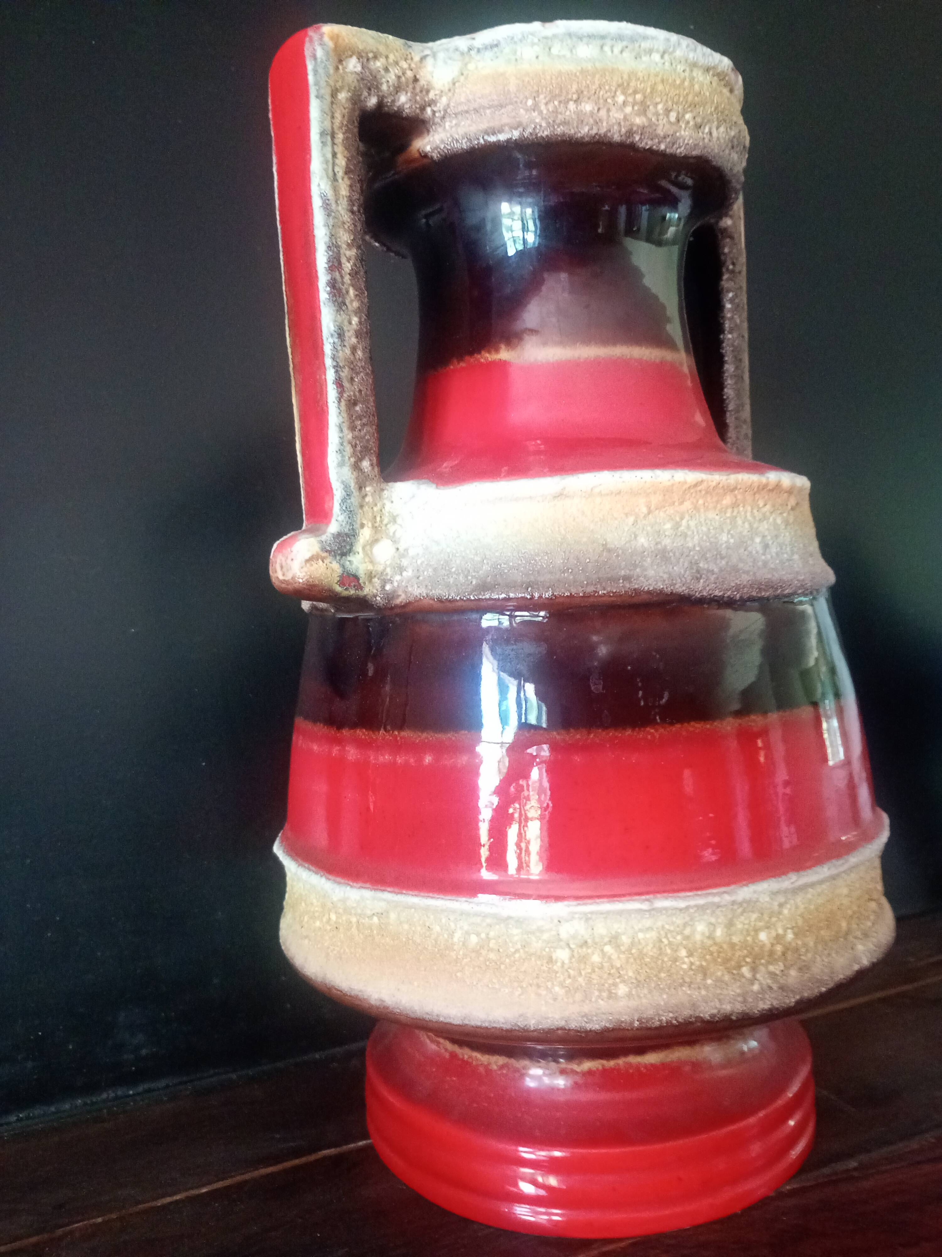 Grand vase balustre double anse - céramique émaillé rouge brun "lava"