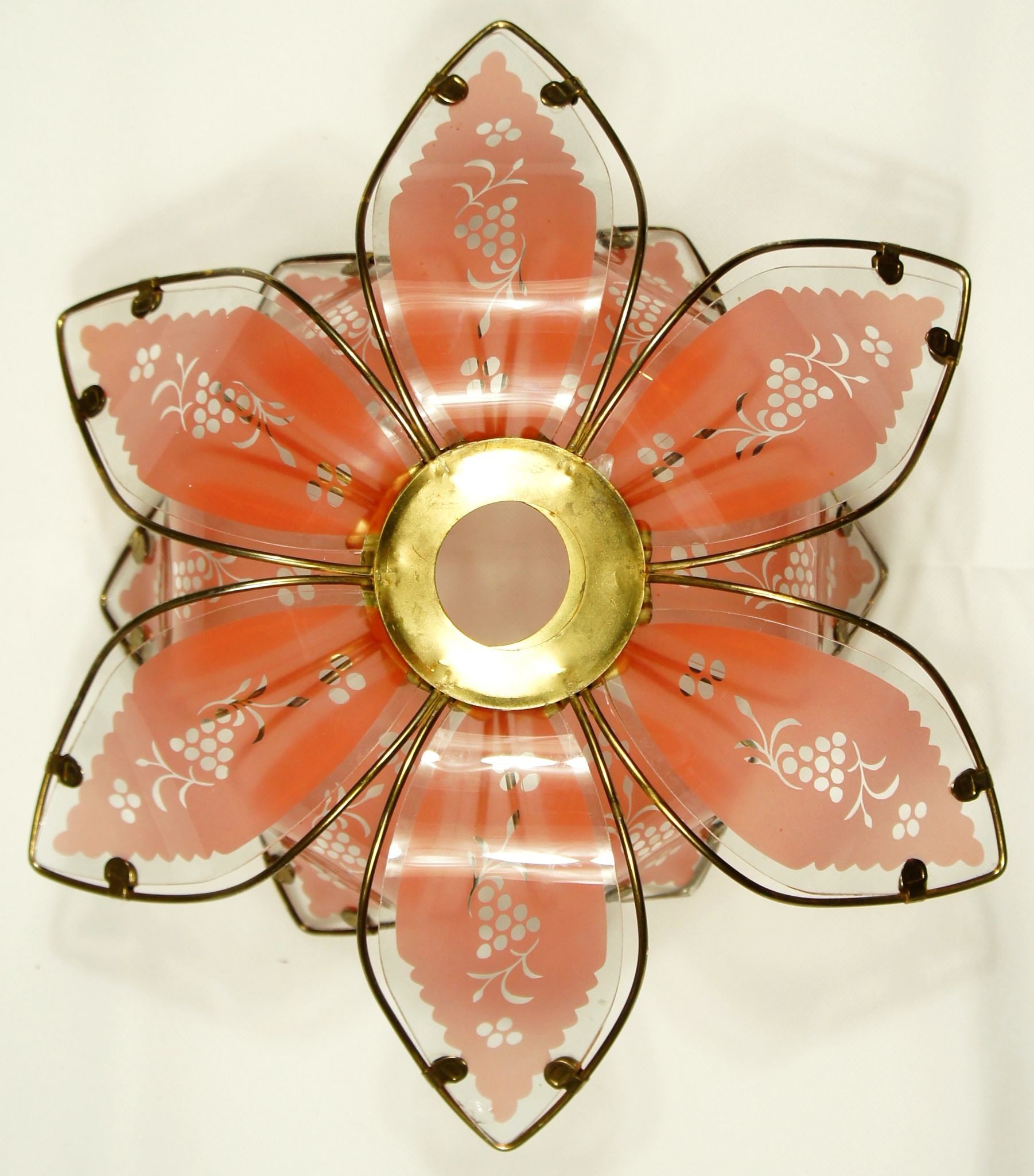 Italian lampshade "lotus flower" colored glass & brass 1970