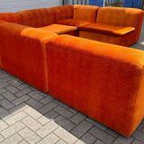 Grand canapé sectionnel Mid-Century composé de 6 éléments en velours orange