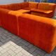 Large Mid Century sectional sofa of 6 elements in orange velvet