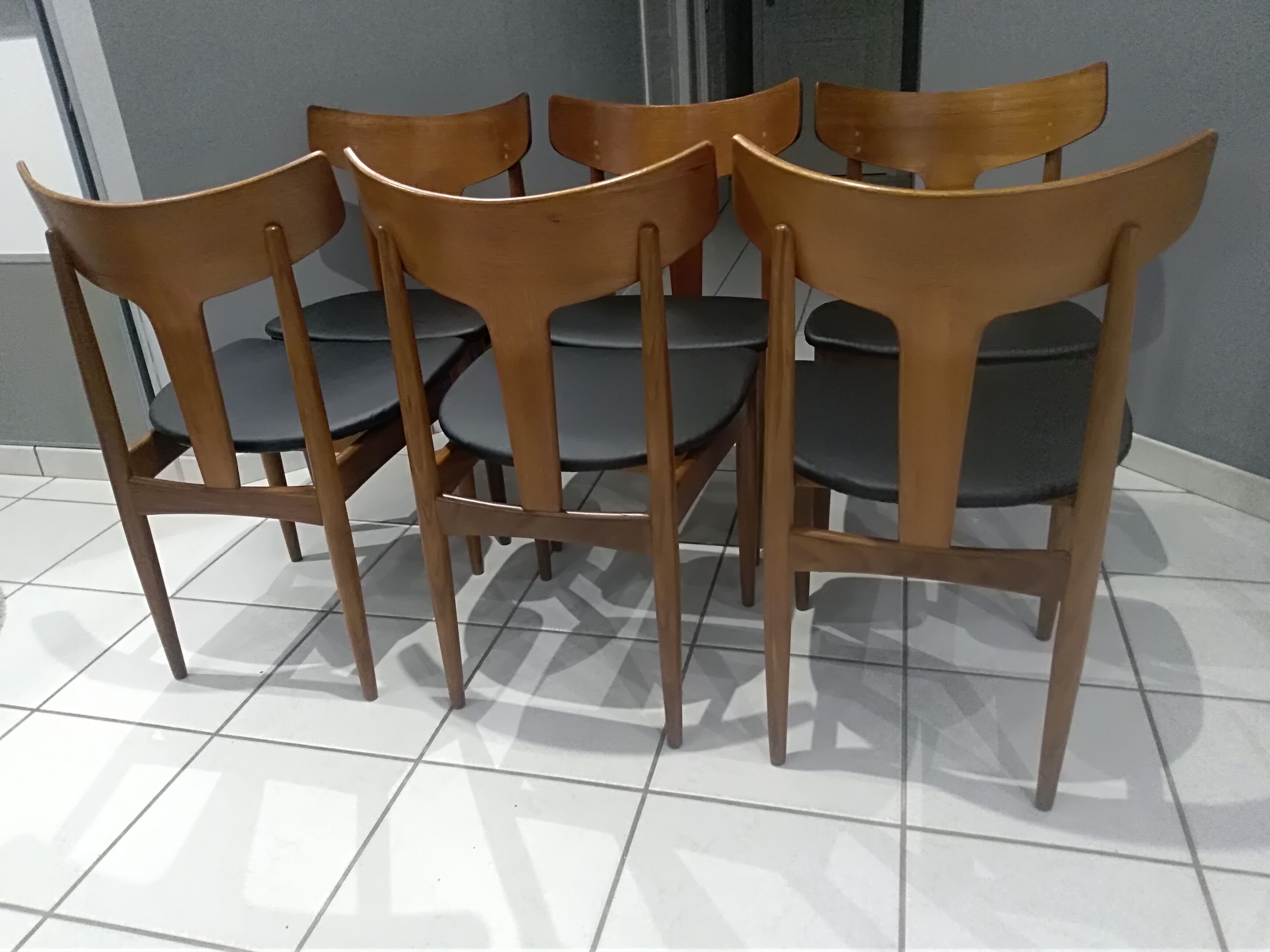 Suite of 6 scandinavian chairs teck Samcom Denmark 1960