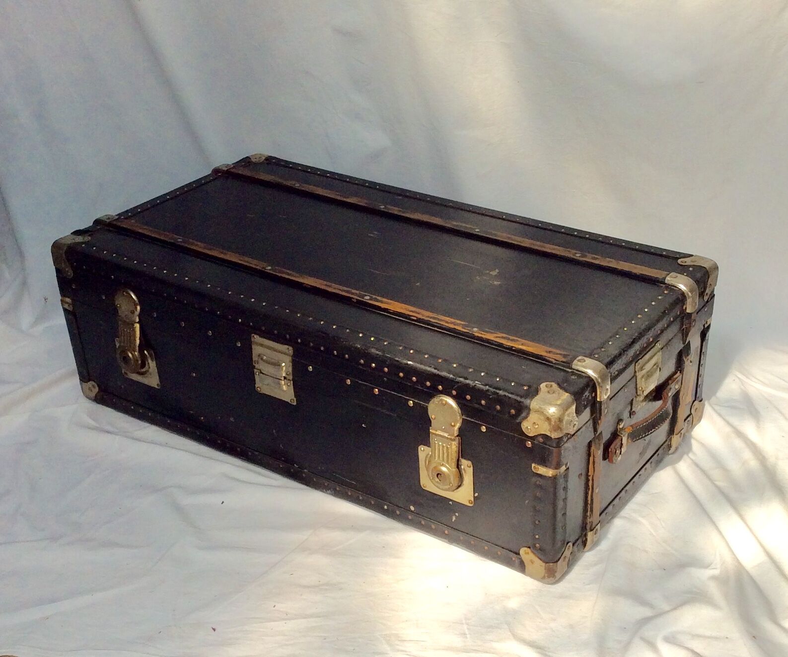 Old wooden and leather trunk