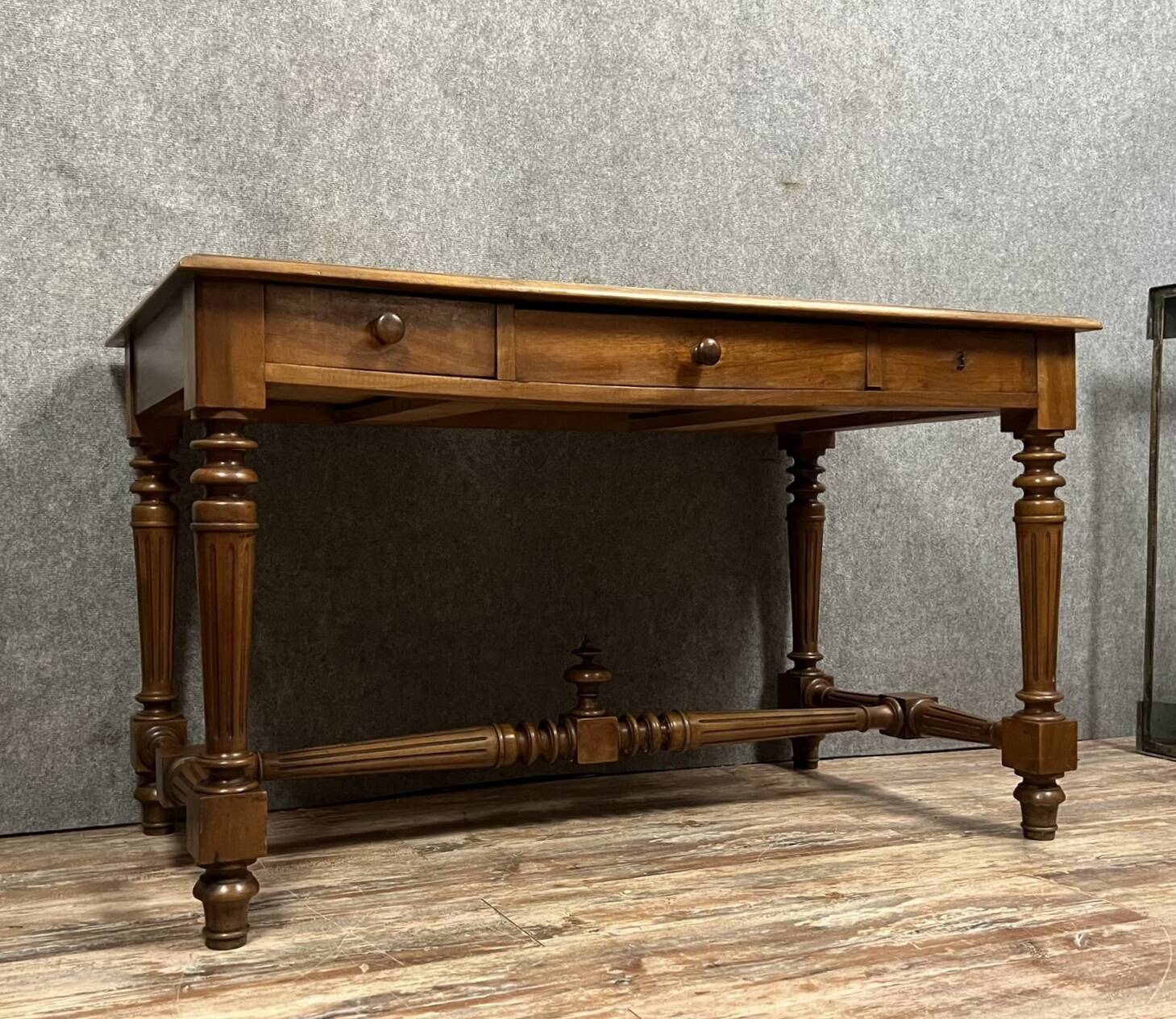 Magnificent Louis XVI style center flat desk in solid walnut circa 1850