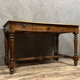 Magnificent Louis XVI style center flat desk in solid walnut circa 1850