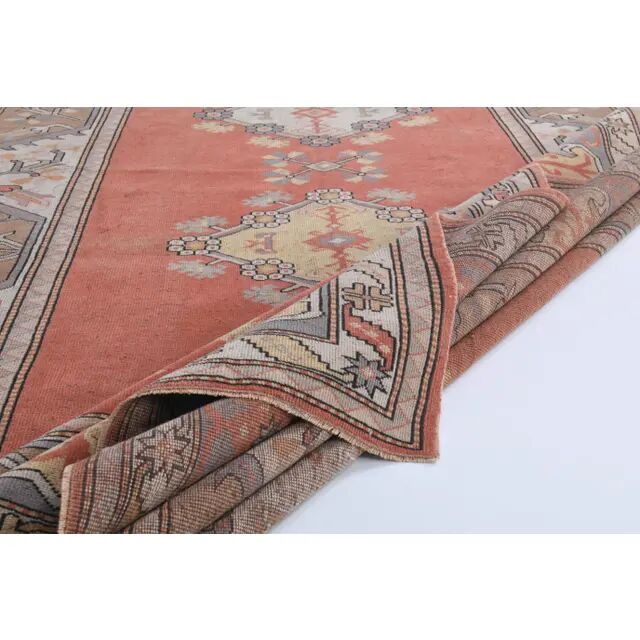 Vintage Turkish hand-knotted wool cotton red area rug 259x351