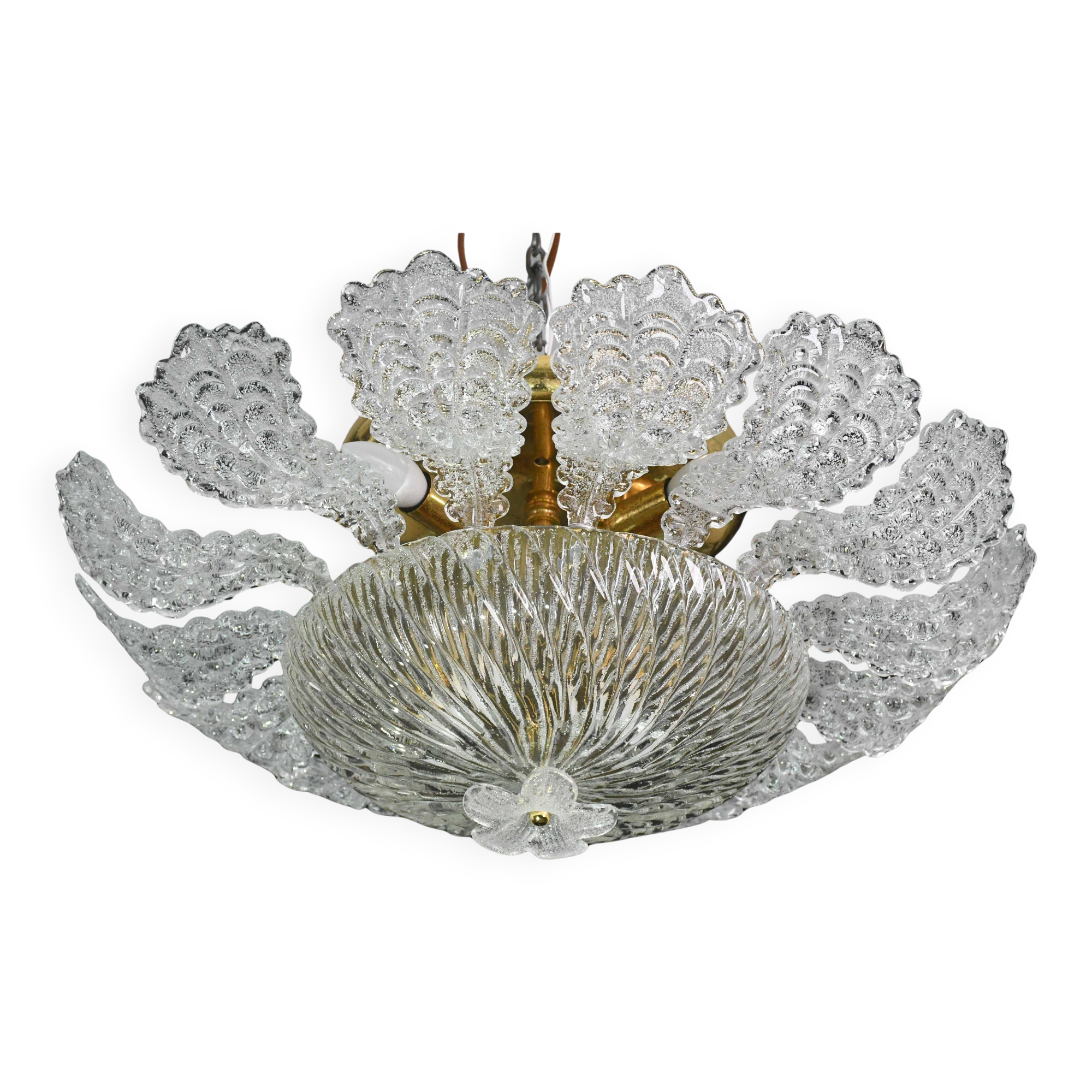 Lovely transparent Murano glass leaf ceiling light or chandelier, 1970s