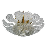 Superbe plafonnier ou lustre en verre de Murano transparent, années 1970.