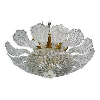 Lovely transparent Murano glass leaf ceiling light or chandelier, 1970s