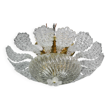 Lovely transparent Murano glass leaf ceiling light or chandelier, 1970s
