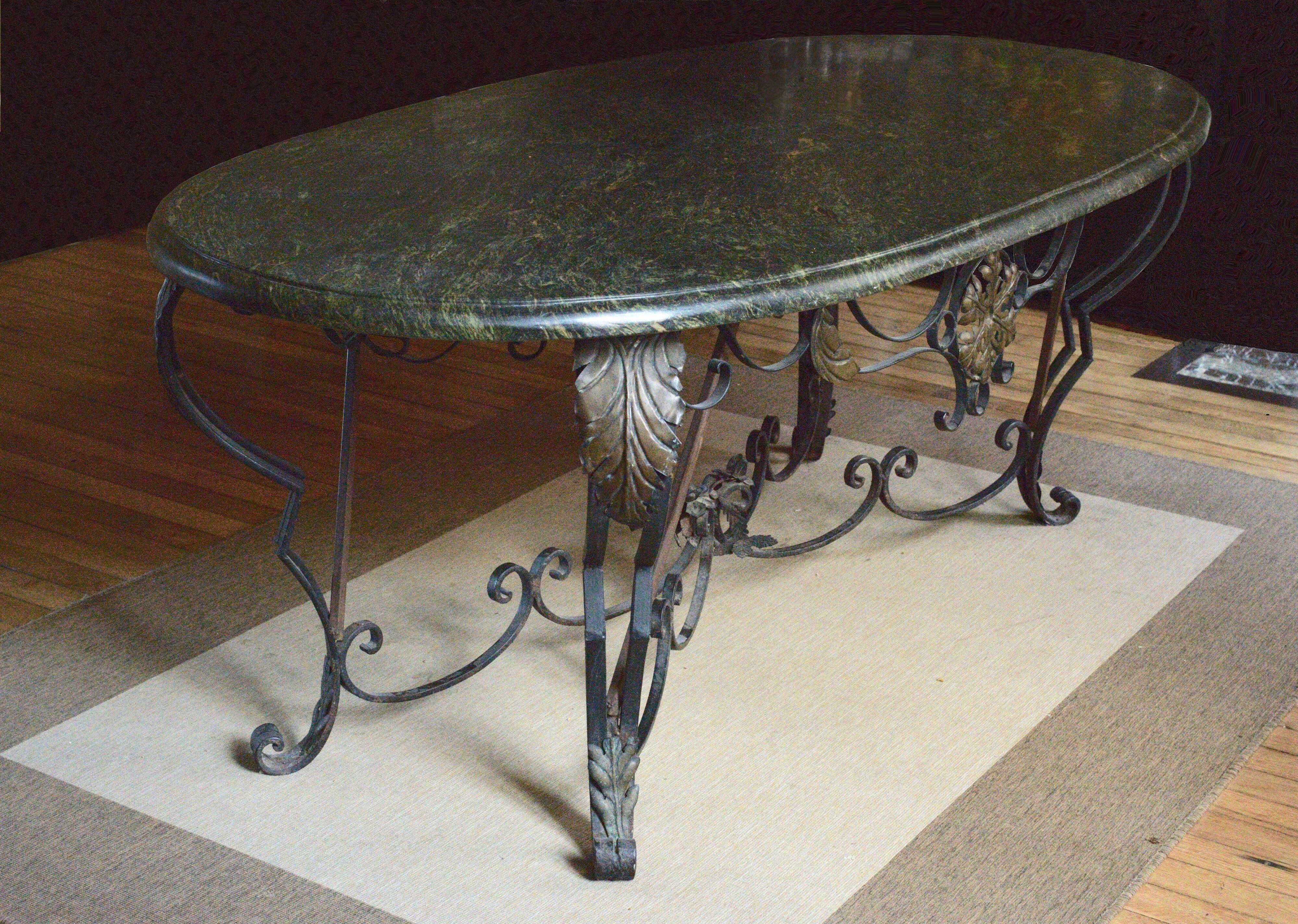 Art deco table, wrought iron on marble, circa 1940