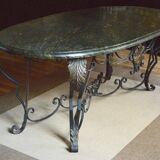 Art deco table, wrought iron on marble, circa 1940