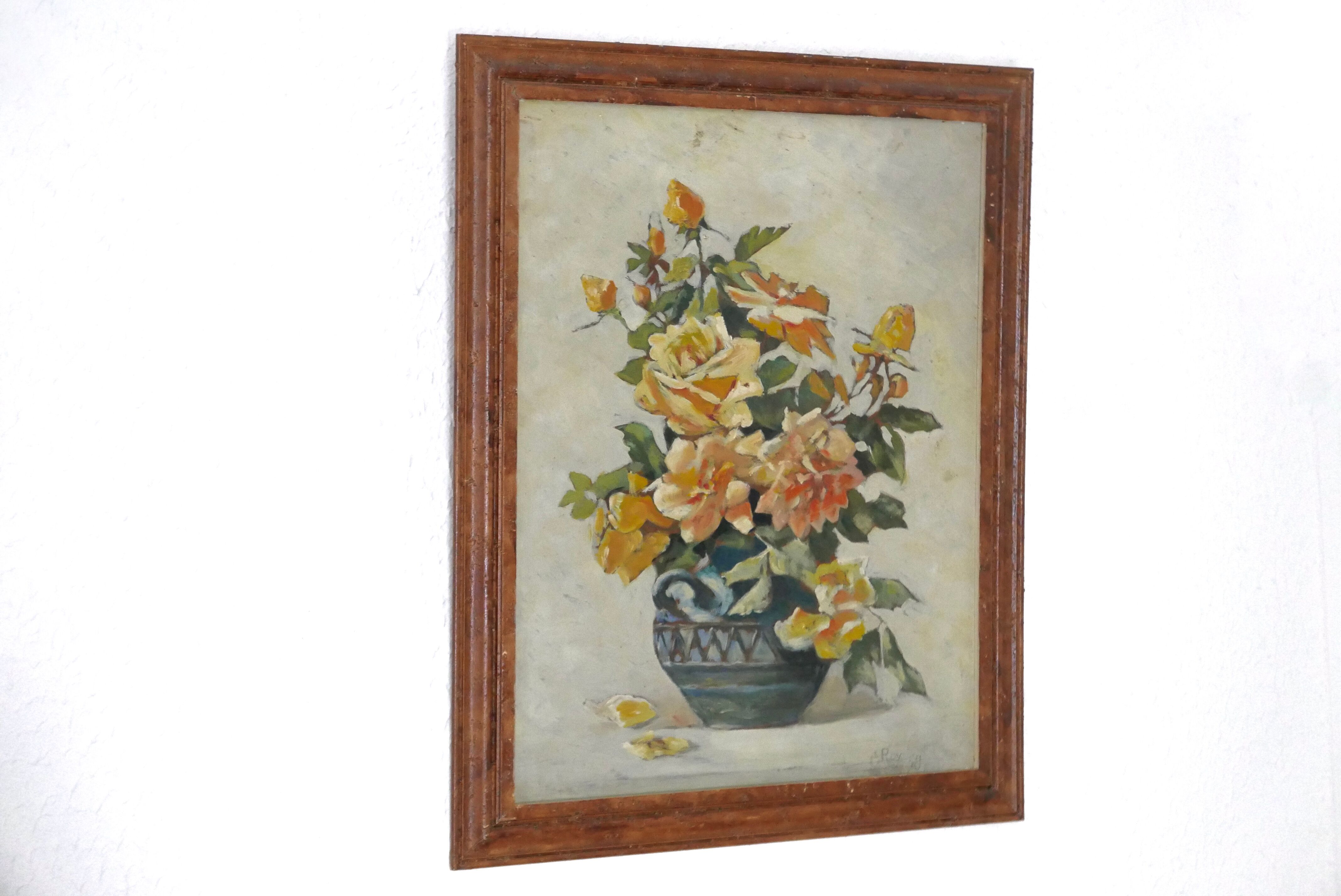 Still life painting, "bouquet" painting by C Roy, 1950s