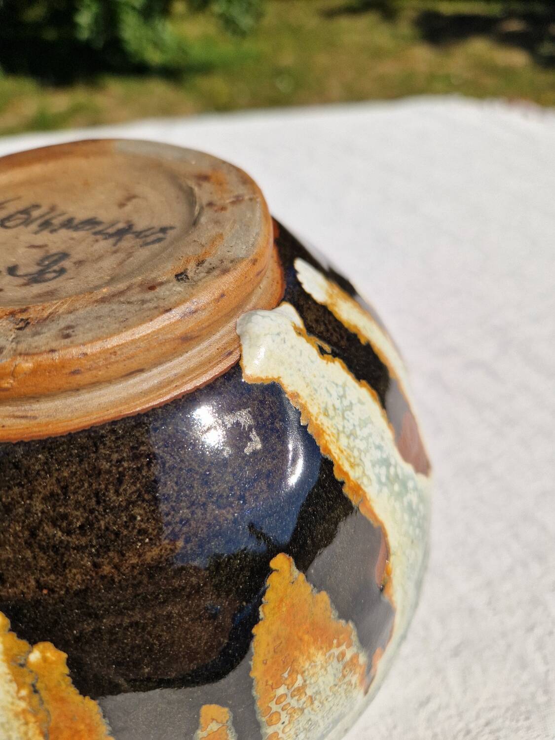 Glazed stoneware ball vase