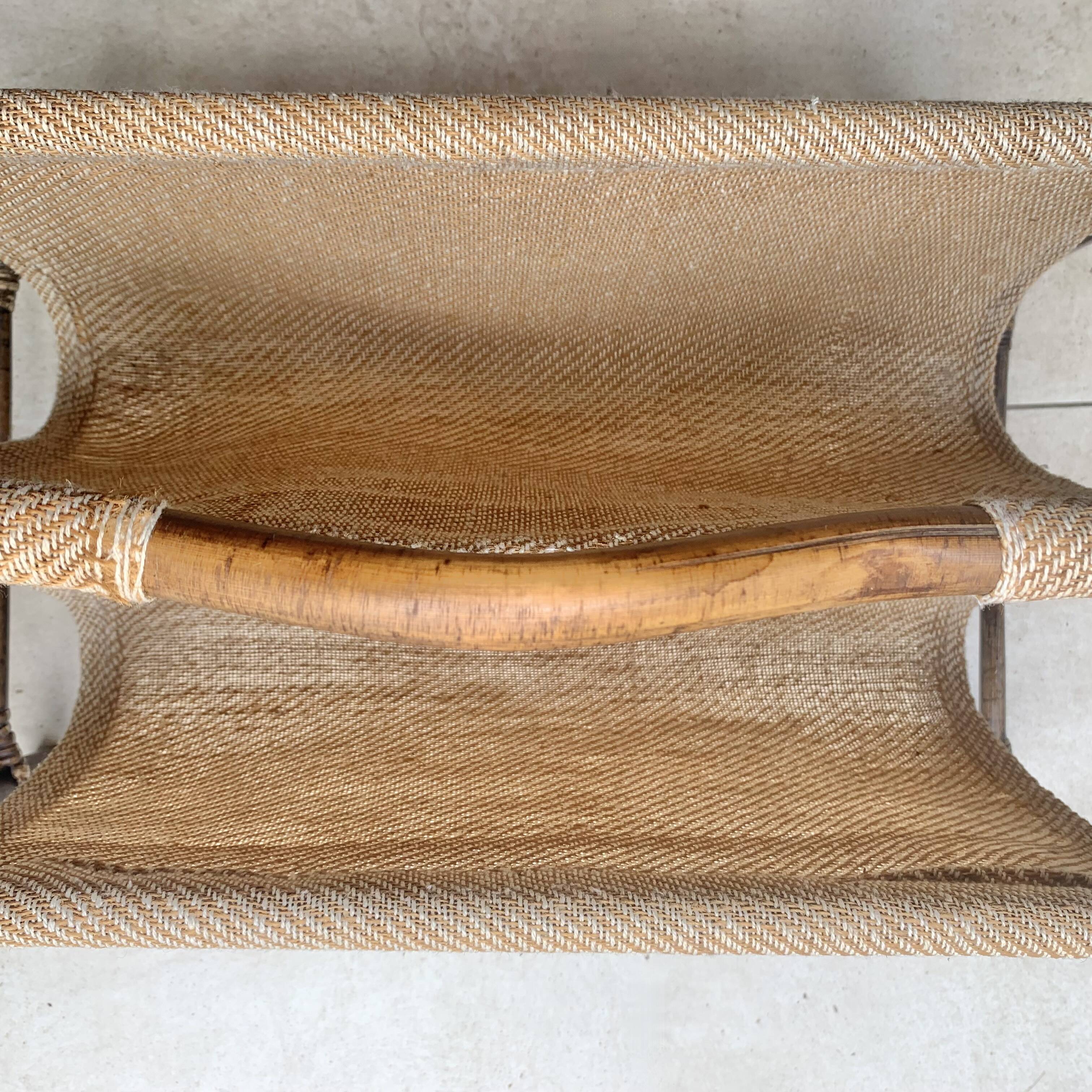 Vintage bamboo and fabric magazine rack