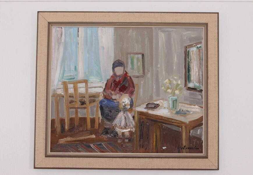 Original Swedish oil on canvas – “Figure in Interior” by Åke Wickström – vintage & framed – 57 × 66 cm