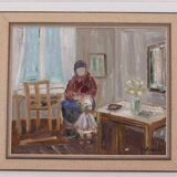 Original Swedish oil on canvas – “Figure in Interior” by Åke Wickström – vintage & framed – 57 × 66 cm