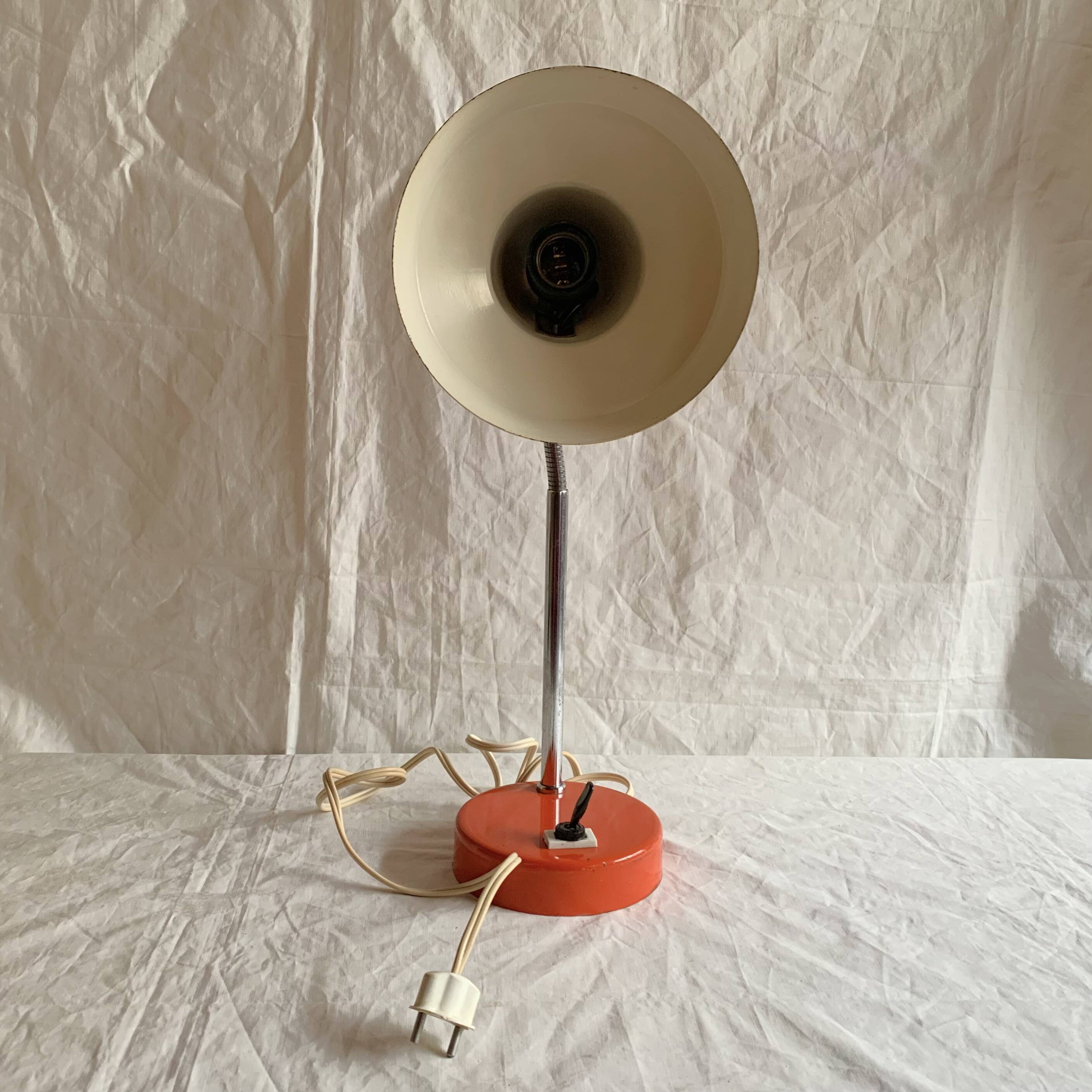 Vintage desk lamp in orange lacquered metal