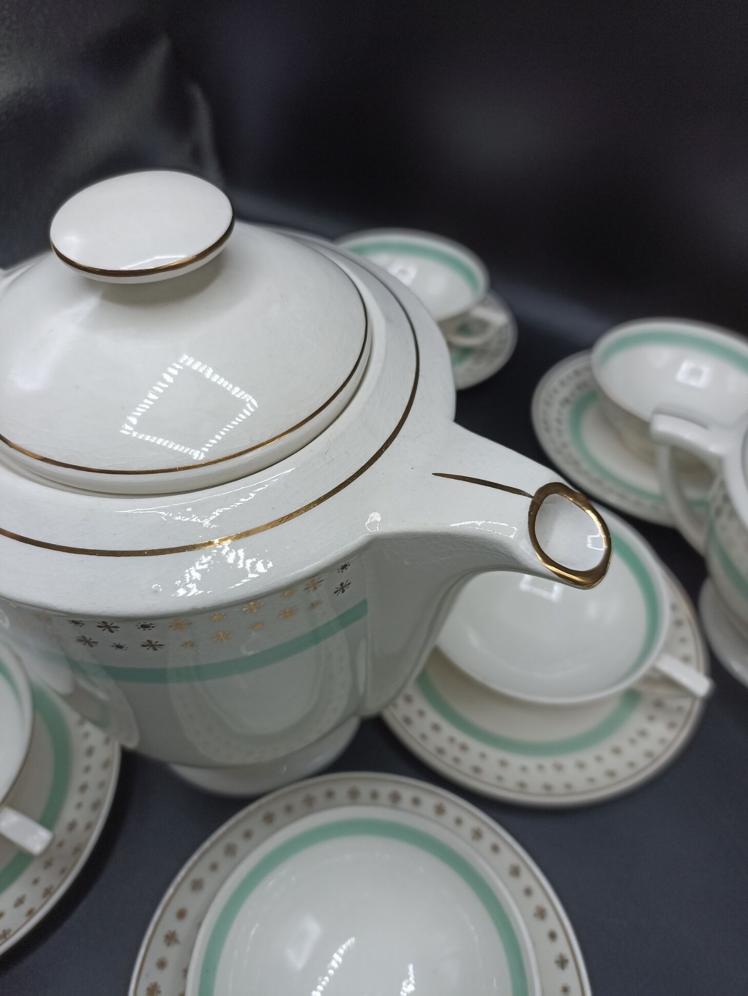 Tea set stars and mint green in semi-porcelain