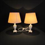 Pair of elegant antique lamp bases in alabaster and gilt brass