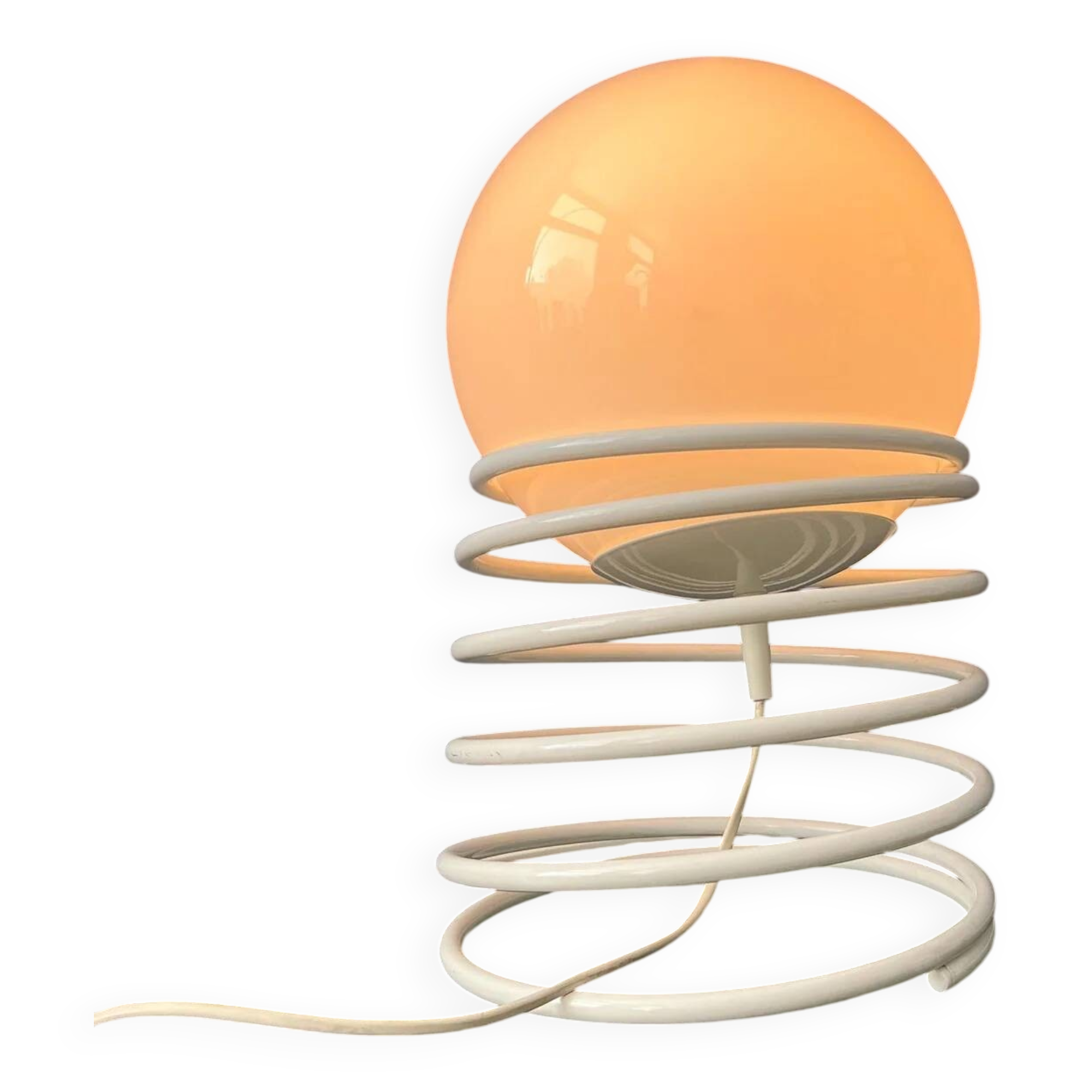 Large mid-century opaline milk glass spiral table lamp