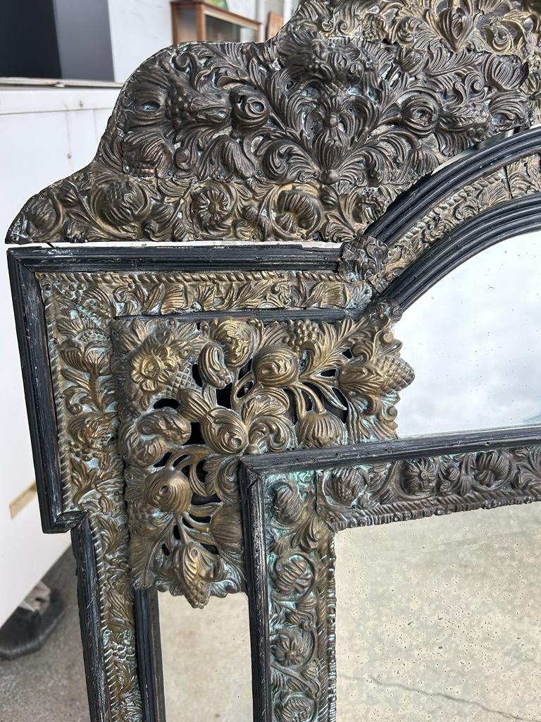 Mirror in brass and blackened wood Louis XIII style around 1880 h: 149 cm