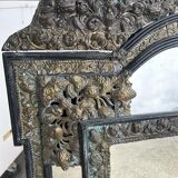 Miroir en laiton et bois noirci de style louis xiii vers 1880 h : 149 cm