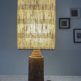 Large chamotte clay lamp in brutalist style, with a plant motif.